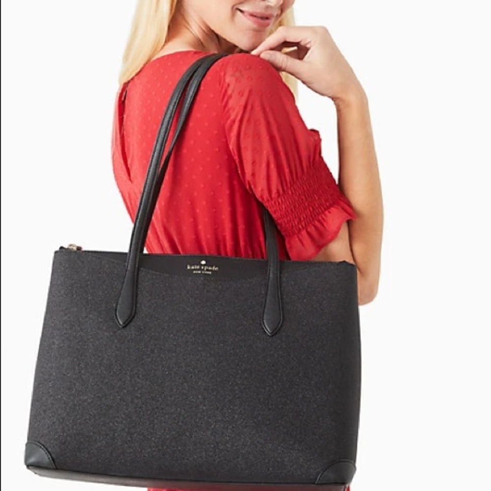 Kate Spade Joeley Lola Shimmy Glitter Top Zip Tote Shoulder Bag Black